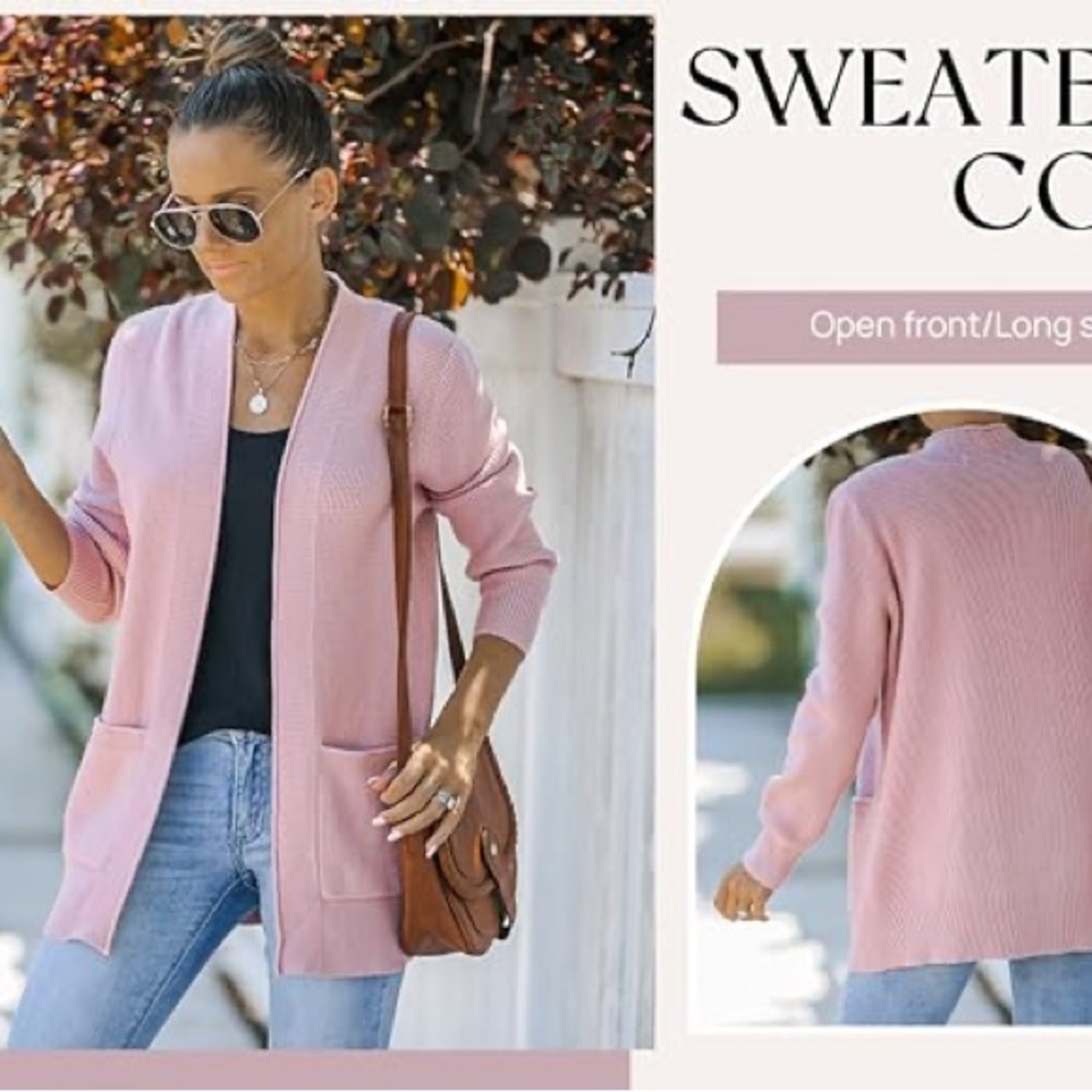 Merokeety Open-Front Pink Women's Cardigan Sweater